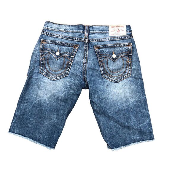 RARE True Religion Jeans Shorts Size 38 STRAIGHT BIG T Blue - Picture 2 of 8